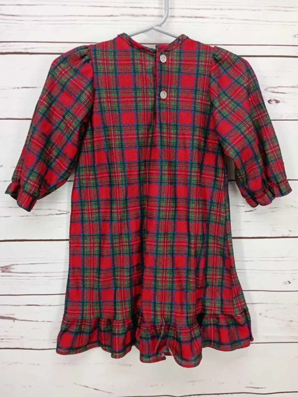 Vintage Laura Dare Toddler Girls Red Plaid Long Sleeve Dress With Lace & Bow Acc